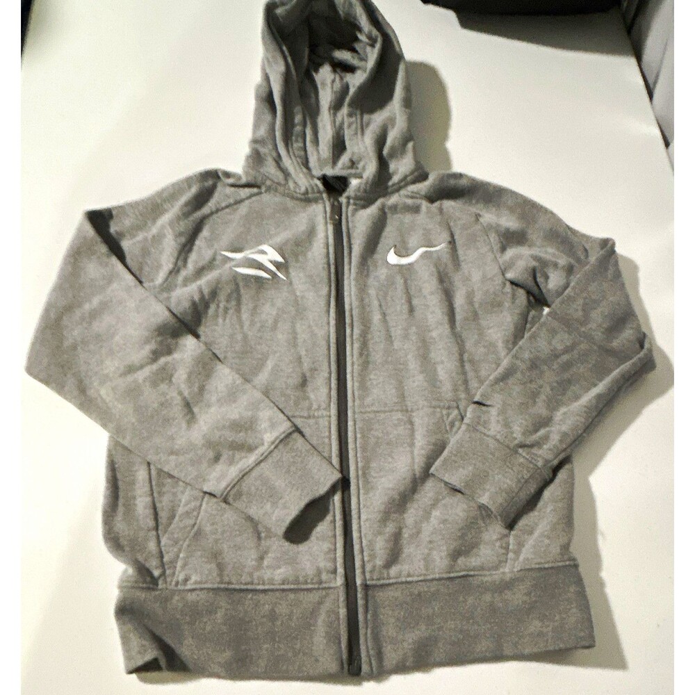 Nike Gray Solid Fleece Logo Full Zip Hoodie w/ Pockets Boys Size M (10-12Y)